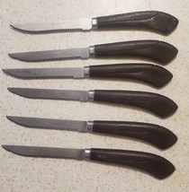 Set 6 Ginsu Stainless Steel Serrated Brown Handle 8&quot; Steak Knives 4&quot; Blades VTG - £14.01 GBP