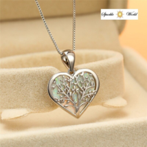 Silver White Classic Women Pendant Tree of Life Opal Heart Pendant Necklace - £11.85 GBP