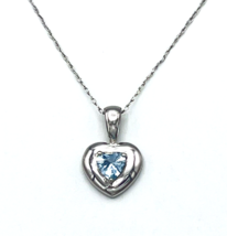 Vintage Sterling Silver Sky Blue CZ Heart Pendant Necklace - £23.35 GBP