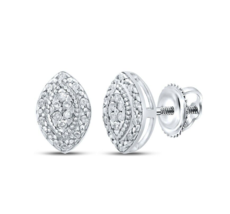 Round Diamond Oval Cluster Womens Stud Earrings 925 Sterling Silver Screw Back - £75.62 GBP