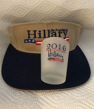 HILLARY CLINTON HAT GOLF CAP + GLASS JIGGER SIGNATURE NAME DEMOCRAT PRES... - $13.05