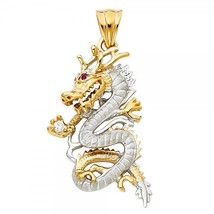 14K Two Tone Gold  Dragon Pendant with CZ Accents - $310.99