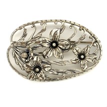 Vintage Sterling Silver Signed Danecraft Carved Periwinkle Floral Shape Brooch - $74.25