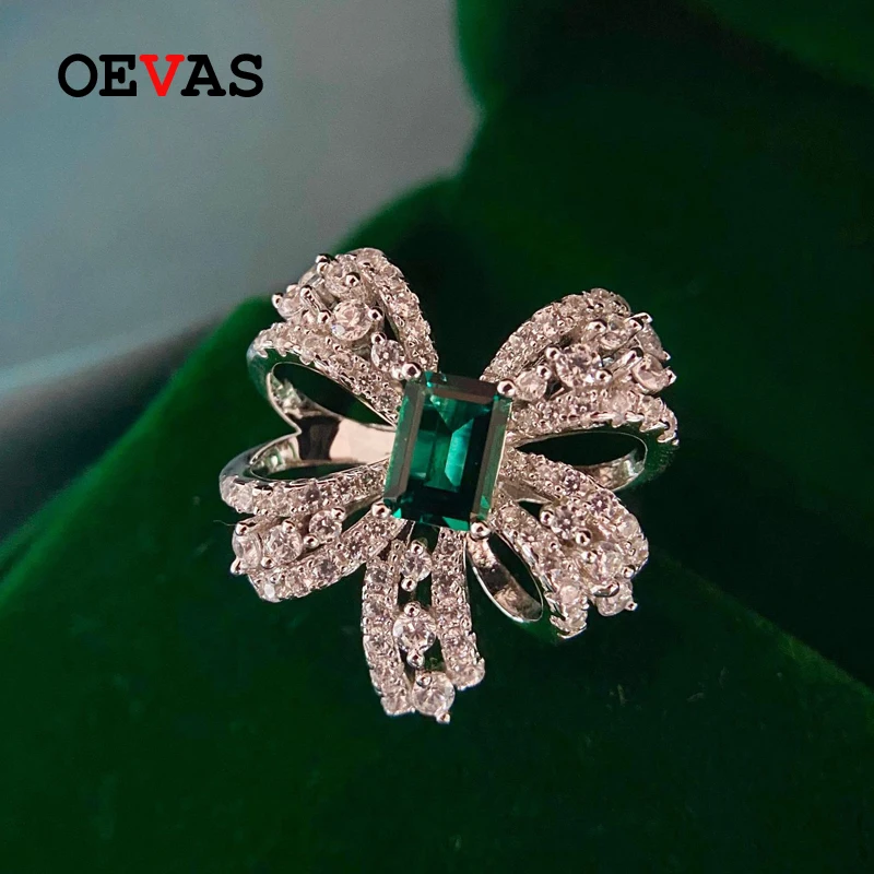 100% Solid Silver 925 Jewlery Bowknot 5x7MM Emerald Created Moissanite Rings for - £56.94 GBP