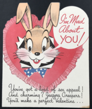 VTG Gibson Animal Wise-Crackers Rabbit Pillow Heart Mad About You! Valentine - £7.57 GBP