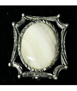 Vintage Silver Tone Faux Agate Stone Brooch Pin Or Pendant For Necklace ... - €16,41 EUR