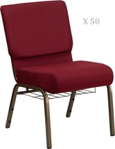 50x Burgundy 21&#39;&#39; Wide Church Chairs Gold Frame Book Rack 4” Seat Pad 80... - £3,516.36 GBP+