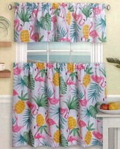 Pink Flamingo Boca Breeze Tier Curtains and Valance Set 36&quot; Tropical Sum... - $39.08