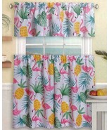 Pink Flamingo Boca Breeze Tier Curtains and Valance Set 36&quot; Tropical Sum... - $39.08