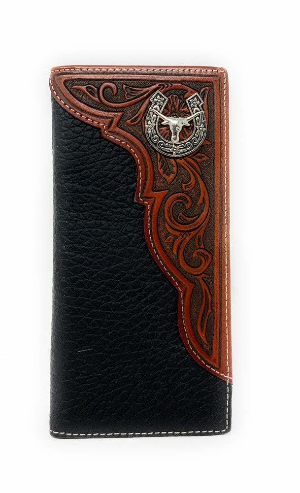 Western Premium Genuine Leather Tooled Men's Long Bifold Wallet premium cowboy w