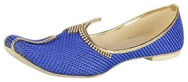 Mens Jutti Mojari Indian Wedding Groom ethnic flat Shoes US size 8-12 Blue CH - £33.80 GBP