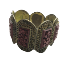 Vintage Antique Carved Floral and Brass Filigree Bracelet Chinese - £61.98 GBP