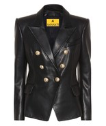 Leather Blazer Jacket Coat Women's Button Women Lambskin Long Real Soft Black 14 - $140.00