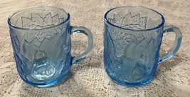 Kig Indonesia Glass Mugs Set Of 2 Ice Blue Embossed Fruit Pear - $9.75