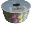 2 Rolls of Easter Ribbon - Burlap-Look Ribbon w/ Colorful Bunnies - 5/8&quot;... - $4.76