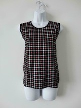 New AKRIS Glen Check Crew Neck Sleeveless Knit Top 10 Black White Red Mu... - $134.99