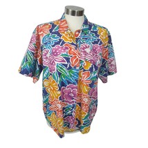 Liz Sport Womens Hawaiian Camp Shirt vintage luau tiki colorful floral S... - £21.79 GBP