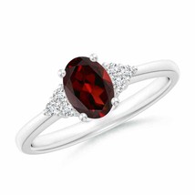 ANGARA Solitaire Oval Garnet Ring with Trio Diamond Accents in 14K Gold - £611.48 GBP