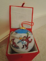 Christmas Ornament Fun in the Snow Scene in Red Linen Cushioned Box NEW - £12.94 GBP