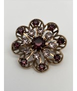 Pink &amp; Purple Rhinestones &amp; Gold Tone Flower Star Brooch Gold Tone 1.5” - £9.12 GBP