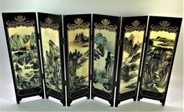 Mini Folding Screen Oriental Lacquered Screen High Gloss Double Sided Beauty - £8.96 GBP