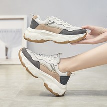 Sneakers Women White Shoes Chunky Sneakers for Women Lace-Up Vulcanize Dad Shoes - £45.91 GBP
