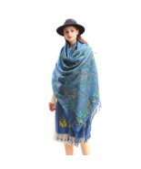 Anyyou 100% Merino Wool French Blue Silk Satin Large Winter Scarf Pashmi... - $1,639.57 MXN
