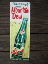 Mountain Dew Steel Sign Bottle on Fence Background Green 19.5 x 6 Inches Retro - $29.70