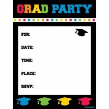 Graduation Postcard Invitations Multicolor 8 Ct &quot;Grad Party&quot; - £2.75 GBP