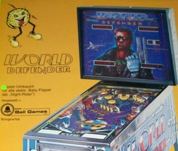 World Defender Pinball Flyer Nuova Bell 1985 Arnold Schwarzenegger Terminator - $47.26