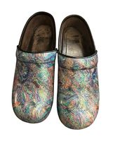 Dansko Colorful Scribble Pattern Leather Nursing Clogs, Size 37, Size 6.5-7 - $16.40