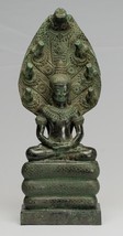 Antique Bayon Style Khmer Seated Bronze Naga Meditation Buddha - 44cm/18&quot; - £583.80 GBP