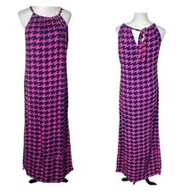 Escapada Long Maxi Dress Houndstooth Pattern Pink Blue V Neck Split Wome... - £17.02 GBP