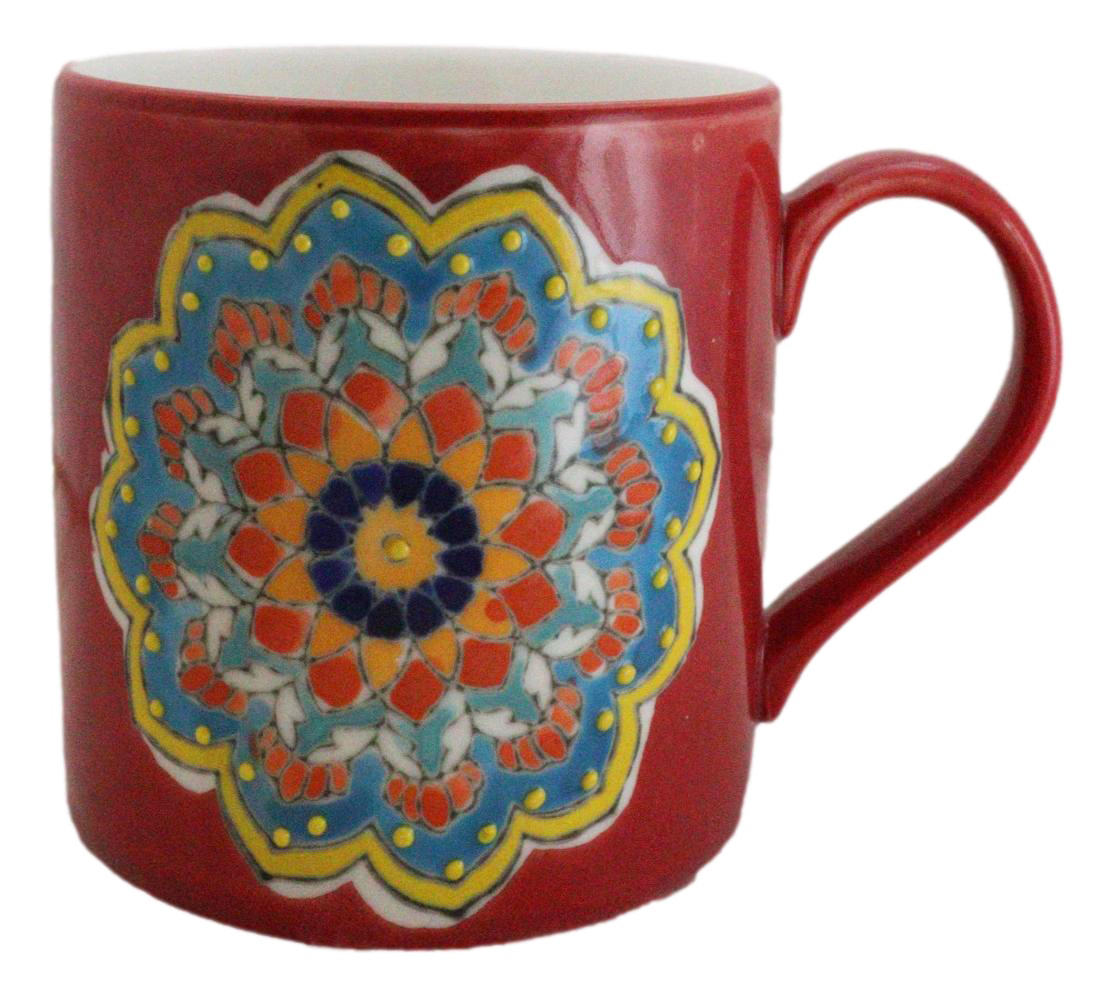 Red Muladhara Root Chakra Zen Flower Of Life Mandala Circle Ceramic Mug Cup - $17.99