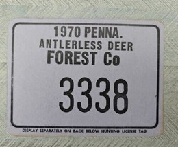 1970 Penna Antlerless Deer 3338 Forest Co Cardboard Hunting License Penn... - $25.95