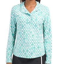 NWT IBKUL CARIBBEAN TILES JADE WHITE Long Sleeve Ruffle Mock Shirt M L & XXL image 3