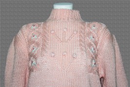 VTG Sugar Co. Hand Knit Mock Neck 3-D Flowers Dots Pullover Sweater Wm&#39;s... - $24.99