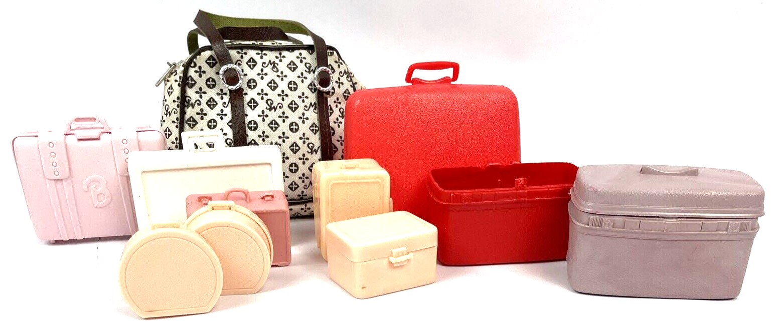 Primary image for Vintage Luggage for Barbie Clone Fashion Doll Suitcase Hatbox Train Case Lot