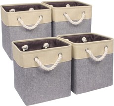 Univivi Fabric Storage Cube Bins With Handles, 4 Pack,Gray, 10.5&quot; X 10.5&quot; X 11&quot; - £28.54 GBP