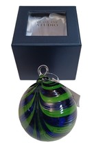 Glass Eye Studio GES Christmas Ornament in Box Green Blue Seahawks Colors NWT - £41.42 GBP