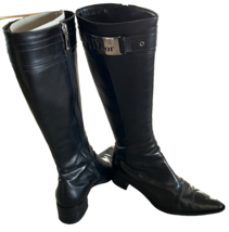 Dior Black Leather Knee High Zip Up Boots With Silver Logo Buckle (37.5) - $420.75