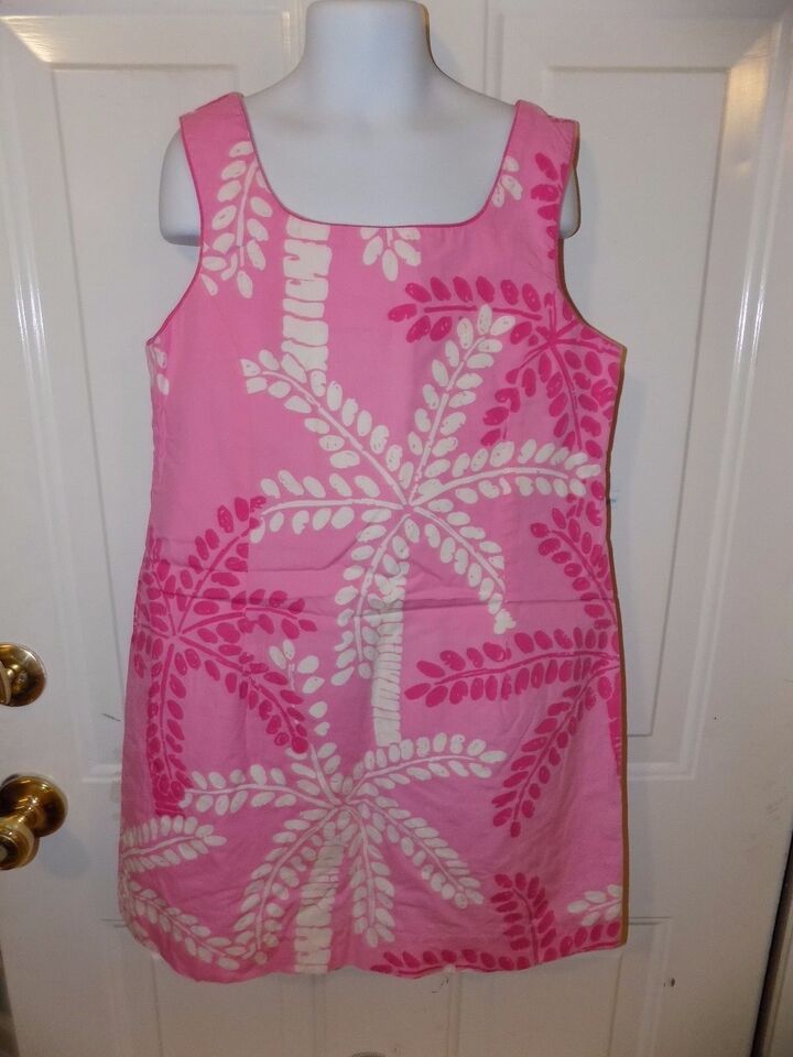 Primary image for Vintage Lilly Pulitzer Lined Pink Palm Tree Print Dress Size 10 Girl's EUC