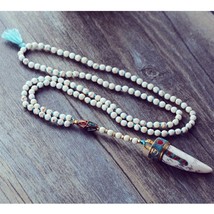 Handmade White Necklace Turquoise, Howlite, Nepal Charm, Gold Beads - £6,726.58 GBP