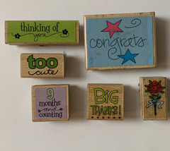 Wooden Rubber Stamps Lot Card Making Thanks Congrats Thinking Of You Lot Of 6 - £6.32 GBP