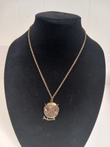 Vintage Smarter Owl Glasses Necklace Pendant Novelty Chain Old Brass - $302.90 MXN
