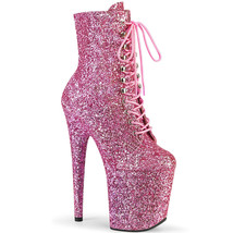 Pleaser FLAMINGO-1020GWR 8&quot; Heel Women Baby Pink Glitter Platform Ankle Boot - £81.74 GBP