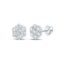 14kt White Gold Mens Round Diamond Flower Cluster Earrings 1-7/8 Cttw - £1,476.33 GBP