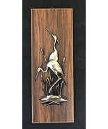 Vintage Gold &amp; Black painted Metal Egrets mounted on 4&quot; x 10.5&quot; wood panel - £36.93 GBP