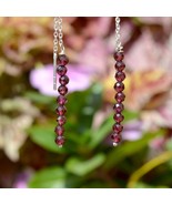 Garnet Beaded Drop Dangle Earrings Silver Chain Threader Earrings Handma... - $34.00