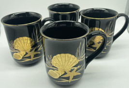 Otagiri Vintage Coffee Tea Mug Starfish Seashells JAPAN Porcelain Black Gold - £14.93 GBP